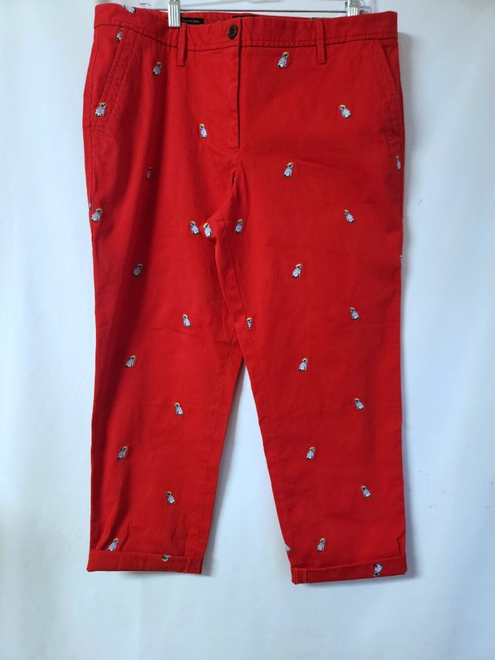 Talbots NWT Red Frenchie Dog Embroidered Relaxed Critter Chino Pants 12P